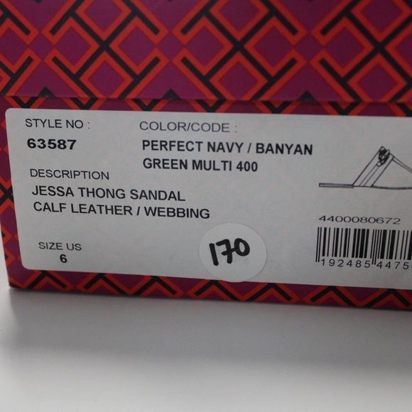 Tory Burch Jessa Thong Sandals In Banyan Green Multi/Navy - Picture 4 of 4